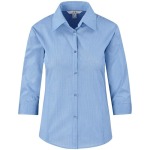 Ladies 3 4 Sleeve Micro Check Shirt Light Blue