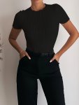 Solid Crew Neck Textured T-Shirt Casual Short Sleeve T-Shirt For Spring & Summer Women's Clothing