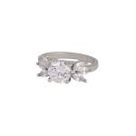 Silver Cubic Zirconia Navette Ring - S m