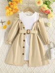 Cold-shoulder Design Girl's Long-sleeve Dress Spring & Fall Vacation Party Casual A-line Dresses Gift