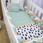 Cot Bumper Braided 3 Strand Sage Green Yellow And White