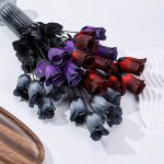 Halloween Artificial Silk Rose Flowers - 1 Pack Black & Assorted Colors Fake Rose Bouquet For Wedding Party Home Decor Seasonal