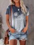 Plus Size Dandelion Print T-Shirt Casual Crew Neck Short Sleeve T-Shirt Women's Plus SizeClothing