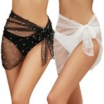 Beamuse 2 Pieces Pearl Swimsuit Coverup For Women Short Sarong Bathing Suit Cover Ups Women's Swimwear Wrap Beach Black