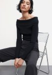 Rib-knit Off-the-shoulder Top - Black