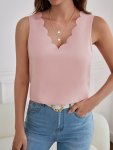 Scallop Trim Solid Tank Top Elegant Sleeveless Tank Top For Summer Women's Clothing