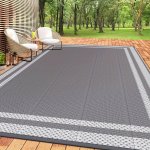 Waterproof Outdoor Rug With Bag And Stakes - Reversible Patio Carpet Pp Material Braided Lightweight Machine Made Rectangle Shap