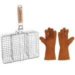 Eco Braai Grid & Premium Leather Gloves - Heat Resistant Portable Steel