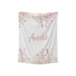Personalised Fleece Blanket Soft Light Dusty Pink Wildflowers