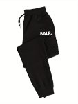 Balr Print Men's Sports Drawstring Joggers With Pockets Polyester Knit Fabric Casual Comfortable Sports Casual Trousers