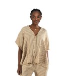 1 Button Raw-edge Striped Top - Camel M