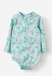 Cotton On Lucy Long Sleeve Ruffle Back Swimsuit - Barber Blue folk Femme Floral