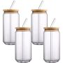 Set Of 4 Drinking Glasses With Bamboo Lid And Glass Straw