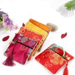 5PCS Double Zipper Brocade Embroidered Jewelry Bag Portable Retro Printed Chinoiserie Tassel Jewelry Bag