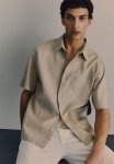 Loose Fit Short-sleeved Linen-blend Shirt - Beige