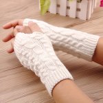 1PAIR Monochrome Knitted Gloves Short Half Finger Warm Gloves Elastic Fingerless Touch Screen Gloves For Fall Winter Ideal Choic
