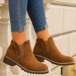 Women's Chunky Low Heeled Chelsea Boots Comfortable Studded Elastic Slip On Short Boots Casual Slip On Ankle Boots