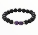 Lava Stone Bracelet With 2 Black & Purple Lepidolite