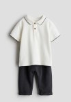 2 Piece Polo Shirt And Trousers Set - White & Dark Grey
