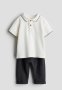 2 Piece Polo Shirt And Trousers Set - White & Dark Grey