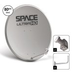 Space Ultrahd 80CM Steel Dish With Universal Twin Lnb & 400MM Wall Bracket DK08T-PRO