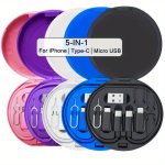 5 In 1 Multiport USB C Charging And Data Cable Kit 60W Fast Charge Otg Adapter For Iphone type-c micro USB With Abs Storage Box