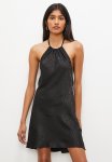 Halter Satin MINI With Back Tie - Black Animal