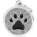 Myfamily Shine Glitter Circle Black Paw Big Pet Id Tag - Grey Waggs Online Pet Shop