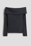 Rib-knit Off-the-shoulder Top - Grey