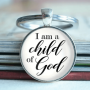 1PC I Am A Child Of God Keychain Glass Key Ring Fashion Bag Ornament Keychain Purse Car Key Pendant.