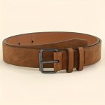 Khaki Faux Leather Belt - Versatile & Stylish With Square Buckle For Men And Women Perfect For Casual Attire & Outings