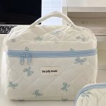 Chic Bowknot Makeup Bag - Spacious & Durable Nylon Cosmetic Organizer For Women Ideal For Dorms & Travel