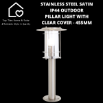 Stainless Steel Satin IP44 Outdoor Pillar Light With Clear Cover - 455MM