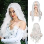 Dsimeig Long White Wavy Wigs For Women Middle Part Heat Resistant Synthetic Hair Wig For Halloween Cosplay Daily Use 27 Inch