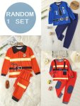 Random 1 Set Of Boy's Fireman Or Policeman Dress Up Clothes Color Blocking Accessory Patterned Suit Perfect For Birthday Hallowe
