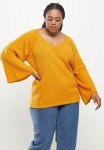 Plus Flared Sleeve V-neck Jumper - Mustard
