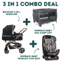 Emerald Baby Monaco Car Seat + Emerald Baby Sarah Camp Cot + Belecoo 2 In 1 Stroller Combo - Black Stroller Red Car Seat