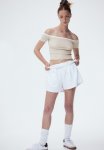 Rib-knit Off-the-shoulder Top - Light Beige