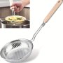 1PC Metal Colander Mesh Strainer Stainless Steel Skimmer Spoon Fine Mesh Food Strainer Kitchen Colander With Wooden Handle For Kitchen Cooking Food Preparation Grease