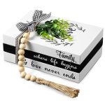 Capoda 3 Pcs Decorative Books For Home Decor Farmhouse Faux Stacked Books Wooden Rustic Table Decor With Bead Garland Twine Ribb