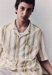 Regular Fit Linen-blend Resort Shirt - Beige Striped