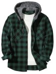 Men's Casual Hooded Plaid Shirt Long Sleeve Button Up Clothing Fashion Outerwear