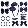 Navy Blue Hair Accessories 15 Pieces Hair Bows Hair Clips Headband Hair Ties Set Hair Accessories For Women