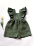 Girls Breathable & Stylish Solid Colored Flutter Sleeve Wide Leg Cotton Romper Jumpsuit For Spring & Summer