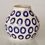 White & Blue Circles Ceramic Vase Gold Trim 27X26CM