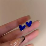 Blue Love Heart Stud Earrings Zinc Alloy Ear Jewelry Stylish Simple Valentine's Day Earrings For Women