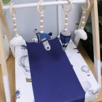 Baby Gym Themed Dangles Crochet Airplanes And Air Balloon Blue And Grey