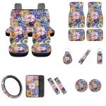 Widea Boho Flower Car Seat Covers 17 Pack Set Auto Steering Wheel Cover+anti Dirty Floor Mat For Front Back+seatbelt Pad+armrest