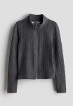 Ribbed Zip-through Cardigan - Dark Grey Marl