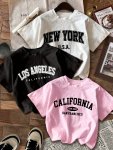 3PCS Letter Print T-Shirt Short Sleeve Crew Neck Casual Top For Summer & Spring Women's Clothing